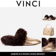 Load image into Gallery viewer, The Izmir Gold Leather Natural Fur Women Slipper