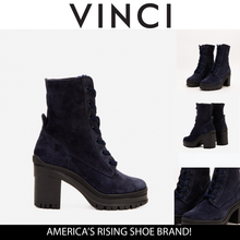 Load image into Gallery viewer, The Elera Navy Blue Leather Block Heel Women Boot
