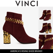 Load image into Gallery viewer, The Metal Burgundy Suede Leather Block Heel Women Boot