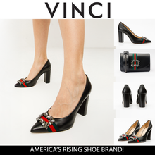 Load image into Gallery viewer, The Afega Black Leather Block Heel Pump Women Shoe