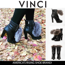 Load image into Gallery viewer, The Melo Black Leather Natural Fur Mid Calf Platform Heel Women Boot