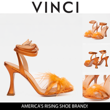 Load image into Gallery viewer, The Siena Orange Leather Ankle Strap Plumed Women Sandal Final Sale!