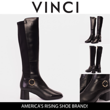 Load image into Gallery viewer, The Windsor Black Leather Knee High Women Boot