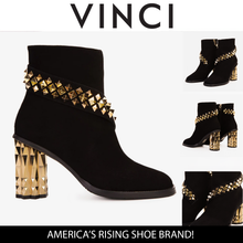 Load image into Gallery viewer, The Metal Black Suede Leather Block Heel Women Boot