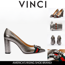 Load image into Gallery viewer, The Afega Silver Leather Block Heel Pump Women Shoe