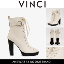 Load image into Gallery viewer, The Estrada Cream Leather Lace-Up Platform Heel Mid Calf Women Boot