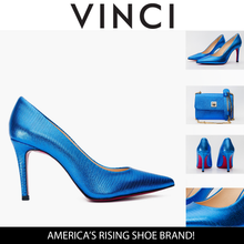 Load image into Gallery viewer, The Maple Sax Blue Leather Pump Fuchsia Sole Women Shoe