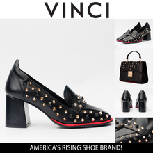Load image into Gallery viewer, The Infanta Black Spike Leather Block Heel Pump Women Shoe