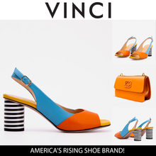 Load image into Gallery viewer, The Spectrum Blue / Orange Block Heel Leather Women Sandal