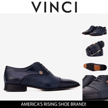 Load image into Gallery viewer, The Rockwell Handmade Navy Blue Leather Cap Toe Men Oxford Shoe