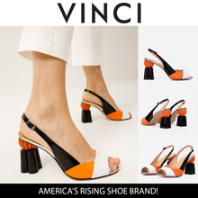 Load image into Gallery viewer, The Rize Black &amp; Orange Pumpkin Heel Leather Women Sandal