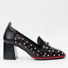 Load image into Gallery viewer, The Infanta Black Spike Leather Block Heel Pump Women Shoe
