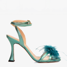 Load image into Gallery viewer, The Siena Turquoise Leather Ankle Strap Plumed Women Sandal Final Sale!