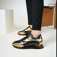 Load image into Gallery viewer, The Arda Black &amp; Gold Leather Men Sneaker