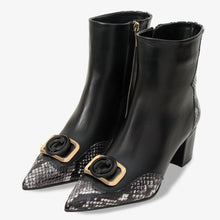 Load image into Gallery viewer, The Gray Black &amp; White Leather Block Heel Women Boot