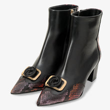 Load image into Gallery viewer, Gray Black &amp; Fuchsia Leather Block Heel Women Boot