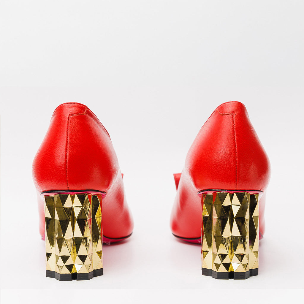 The Love Red Leather Block Heel Pump Women Shoe