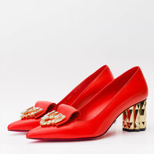 Load image into Gallery viewer, The Love Red Leather Block Heel Pump Women Shoe