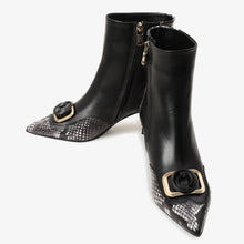 Load image into Gallery viewer, The Gray Black &amp; White Leather Block Heel Women Boot