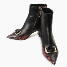 Load image into Gallery viewer, Gray Black &amp; Fuchsia Leather Block Heel Women Boot