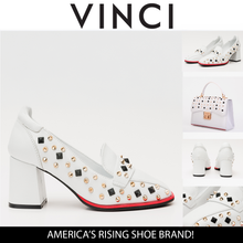 Load image into Gallery viewer, The Infanta White Spike Leather Block Heel Pump Women Shoe