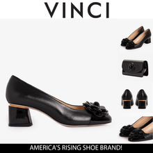 Load image into Gallery viewer, The Diva Black Leather Cap Toe Block Heel Pump Women Shoe