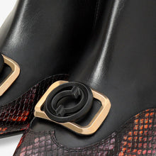 Load image into Gallery viewer, Gray Black &amp; Fuchsia Leather Block Heel Women Boot