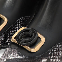 Load image into Gallery viewer, The Gray Black &amp; White Leather Block Heel Women Boot