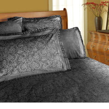 Load image into Gallery viewer, Shangri La Microfibre Machine Lace Sheet Set Charcoal Double