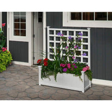 Load image into Gallery viewer, Outdoor White Vinyl Garden Planter Box with Trellis