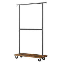 Load image into Gallery viewer, Industrial Style Clothing Garment Rack Double Clothes Hanging Bar on Wheels