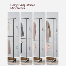 Load image into Gallery viewer, Industrial Style Clothing Garment Rack Double Clothes Hanging Bar on Wheels