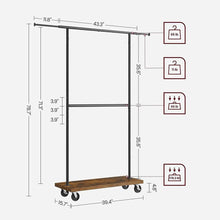 Load image into Gallery viewer, Industrial Style Clothing Garment Rack Double Clothes Hanging Bar on Wheels