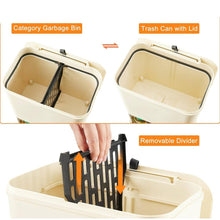 Load image into Gallery viewer, 5 Gallon Mobile Elevated Kitchen Trash Can with Lid in Cream with Wheels