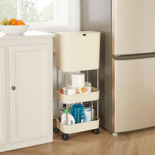 Load image into Gallery viewer, 5 Gallon Mobile Elevated Kitchen Trash Can with Lid in Cream with Wheels