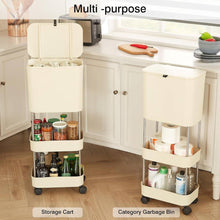 Load image into Gallery viewer, 5 Gallon Mobile Elevated Kitchen Trash Can with Lid in Cream with Wheels