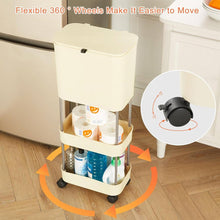 Load image into Gallery viewer, 5 Gallon Mobile Elevated Kitchen Trash Can with Lid in Cream with Wheels