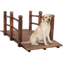 Load image into Gallery viewer, Outdoor 5-foot Solid Fir Wood Garden Bridge in Rustic Brown Finish
