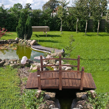 Load image into Gallery viewer, Outdoor 5-foot Solid Fir Wood Garden Bridge in Rustic Brown Finish