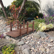 Load image into Gallery viewer, Outdoor 5-foot Solid Fir Wood Garden Bridge in Rustic Brown Finish