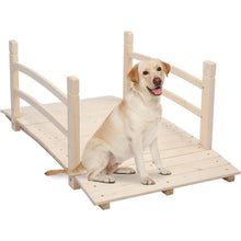 Load image into Gallery viewer, Outdoor 4-ft Wooden Garden Bridge with Rails in Natural Wood Finish