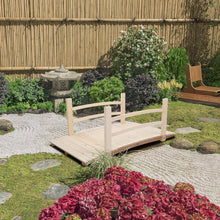 Load image into Gallery viewer, Outdoor 4-ft Wooden Garden Bridge with Rails in Natural Wood Finish