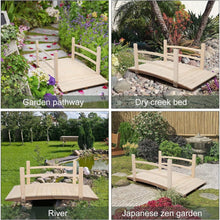 Load image into Gallery viewer, Outdoor 4-ft Wooden Garden Bridge with Rails in Natural Wood Finish