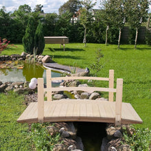 Load image into Gallery viewer, Outdoor 4-ft Wooden Garden Bridge with Rails in Natural Wood Finish