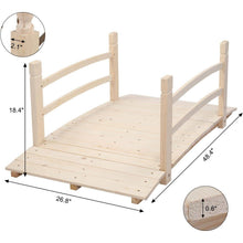 Load image into Gallery viewer, Outdoor 4-ft Wooden Garden Bridge with Rails in Natural Wood Finish