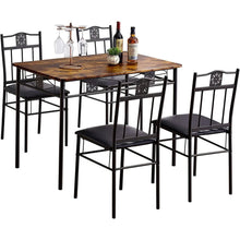 Load image into Gallery viewer, Farmhouse 5-Piece Dining Set with Wood-Top Table and 4 Cushioned Chairs