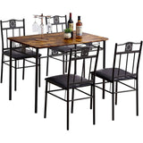 Farmhouse 5-Piece Dining Set with Wood-Top Table and 4 Cushioned Chairs