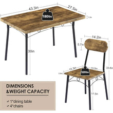 Load image into Gallery viewer, Modern Industrial 5-Piece Dining Set with Wood Top Table and 4 Chairs