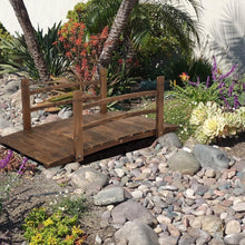 Load image into Gallery viewer, Outdoor 4-ft Wooden Garden Bridge in Rustic Brown Wood Finish