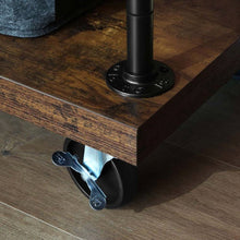 Load image into Gallery viewer, Industrial Metal Pipe Garment Rack with Wood Storage Shelves on Wheels